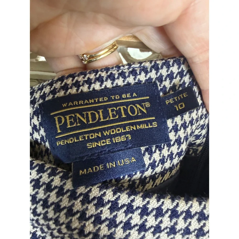Vtg Pendleton Wool‎ Houndstooth Pencil Skirt Sz 10 Preppy Academia Career Luxury